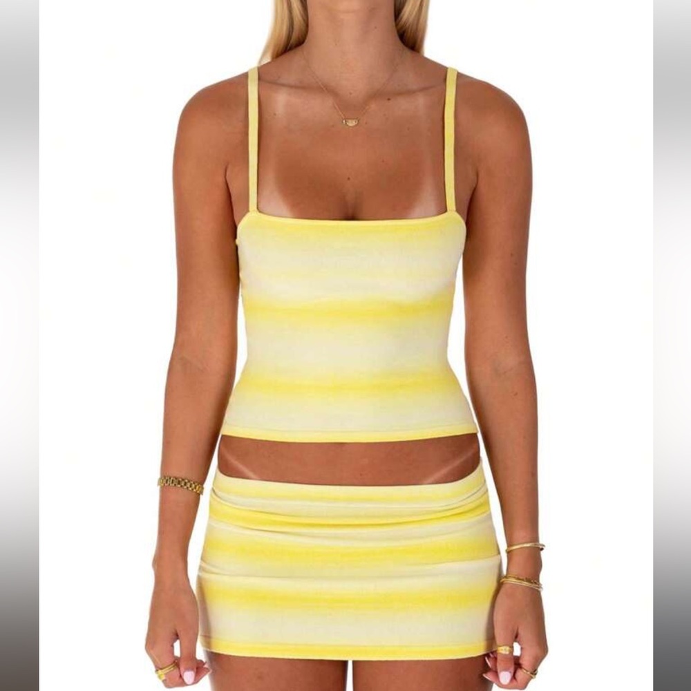 Yellow and White Striped Two-Piece Set